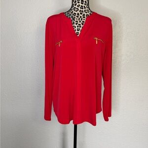 INC International Concepts Red Blouse with Gold Zippers NWT